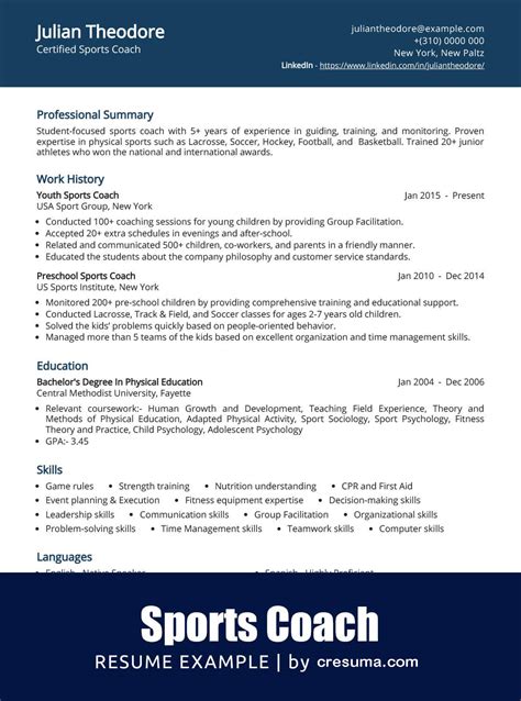 athletic coach resume sample.